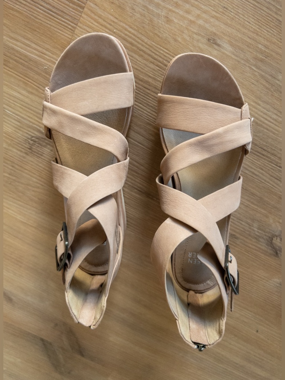 NWT NIB Eileen Fisher Boost Platform Zip Back Sandals Nubuck Latte Tan Size 8 - Picture 8 of 14